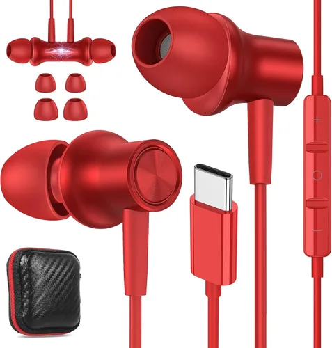 Vista 10 de Auriculares USB C para iPhone 17 Air 16 15 Pro Max Plus/iPad, auriculares tipo C con aislamiento de ruido con micrófono, cable magnético estéreo
