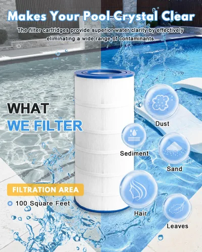 Vista 5 de Cartucho de filtro para piscina PAP100, 3000 GPH, tapas resistentes al cloro, construcción resistente