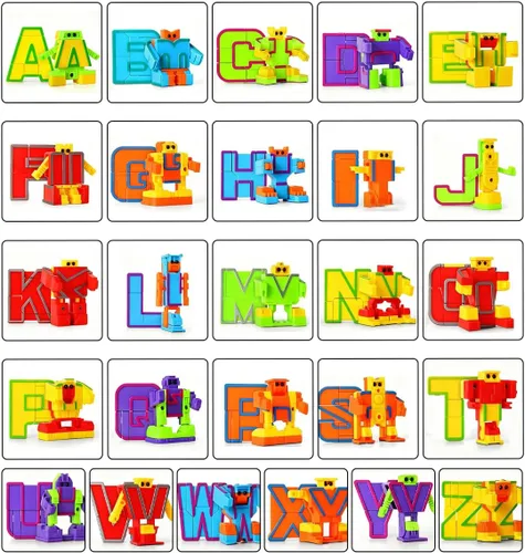 Vista 2 de 26 letras de robot del alfabeto de 2 pulgadas, letras Alpha Bots, alfabetos transformables para aprender para premios de carnaval, recompensas