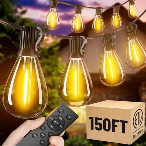 Vista 13 de Jerritte - Cadena de luces LED para exteriores de 60 pies con 16+1 bombillas Edison inastillables IP65 impermeables, 2700K regulables, luces