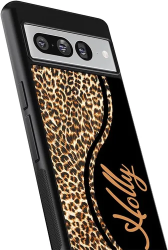 Vista 2 de Funda de goma negra personalizada de piel de leopardo compatible con Google Pixel 10, 10 Pro, 10 Pro XL, 9a, 9 Pro, Pixel 9, Pixel 9 Pro XL, 8a, 8
