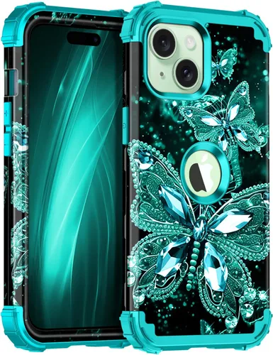 Vista 33 de Miqala Funda compatible con iPhone 13, que brilla en la oscuridad, tres capas, resistente, a prueba de golpes, de plástico duro, funda protectora
