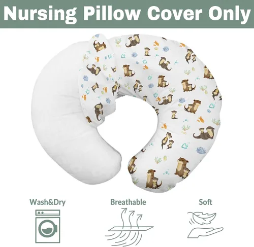 Vista 7 de Lindas fundas de almohada de lactancia para niños y niñas, nutrias marinas, peces, conchas, conchas, funda de almohada para lactancia materna