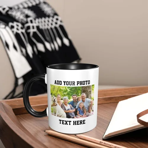 Vista 7 de Tazas de café con foto personalizada, taza personalizada con texto fotográfico, haz tu propia taza, taza de café con acento de cerámica, taza Negro