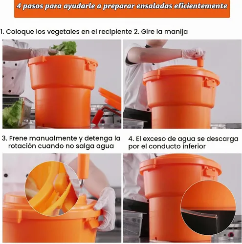 Vista 3 de Secador de lechuga manual de alta resistencia de 2.5 galones / 10 cuartos de galón con eje de acero inoxidable, cesta secadora de verduras de gran