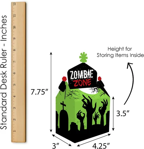Vista 6 de Big Dot of Happiness Zombie Zone - Caja de golosinas para fiestas - Halloween o cumpleaños Zombie Crawl Party Goodie Gable Boxes - Juego de 12