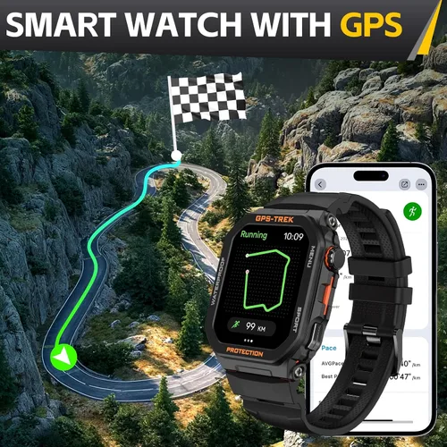 Vista 2 de Relojes inteligentes militares para hombres con GPS integrado con llamada Bluetooth de 1.75 pulgadas, pantalla grande, resistente y táctico, reloj