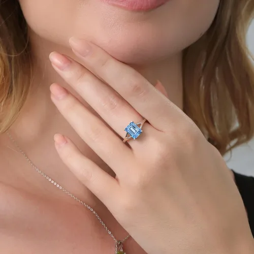 Vista 58 de Gem Stone King Anillo de compromiso solitario con diseño clásico de vástago dividido para mujer, plata de ley 925, piedra natal de piedra preciosa