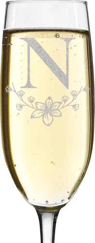 Vista 18 de shop4ever Monograma de letra floral de flauta de champán grabado con láser, 8 oz (L)