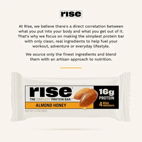 Vista 7 de Rise Barras de proteína de suero para el desayuno con miel de almendra, 18g de proteína, 2.01 oz (paquete de 12)