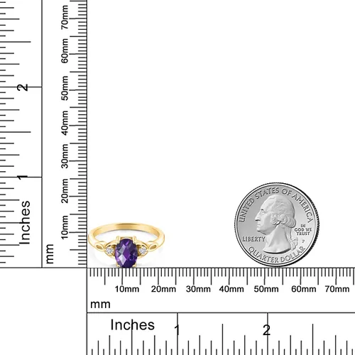 Vista 3 de Anillos de 3 piedras de plata chapada en oro amarillo de 18 quilates con amatista púrpura y moissanita blanca para mujer