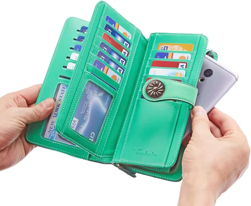 Vista 7 de Travelambo Cartera para mujer, de gran capacidad, con bloqueo RFID, de piel auténtica, cartera
