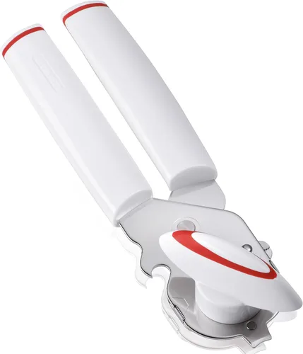 Vista 5 de Abrelatas Leifheit Exact, White Strong Stainless Steel Deluxe Tin Opener, Rueda de corte con engranajes de acero endurecido, Abrelatas eficaz
