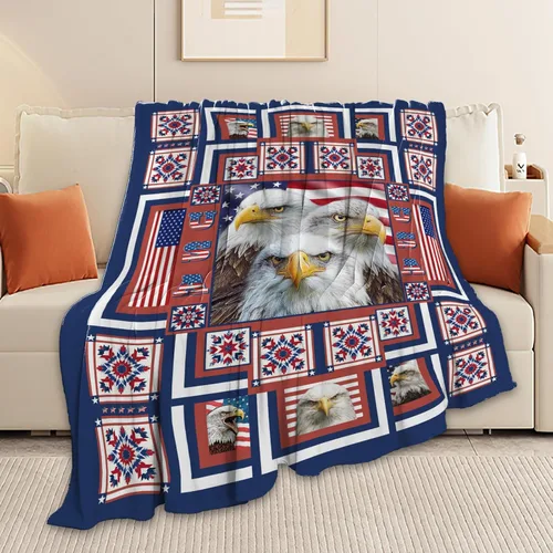 Vista 6 de Manta de águila con la bandera estadounidense y águila calva, regalos para niños, niñas, niños, adultos, mujeres y hombres, suave, acogedora, cálida