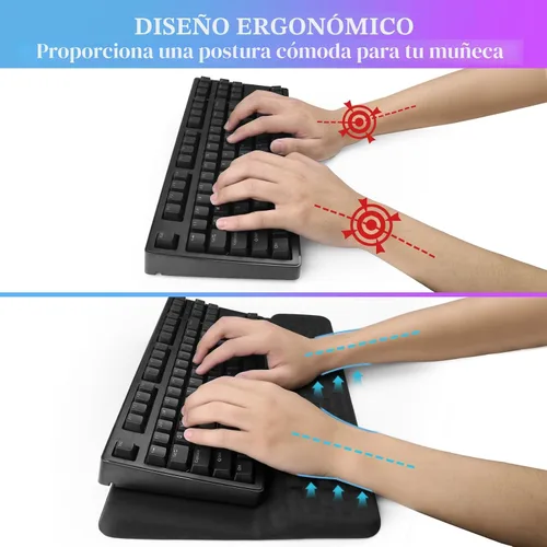 Vista 3 de Soporte para teclado de computadora con reposamuñecas, soporte ergonómico inclinado para teclado - Elevador de teclado con almohadilla para muñeca