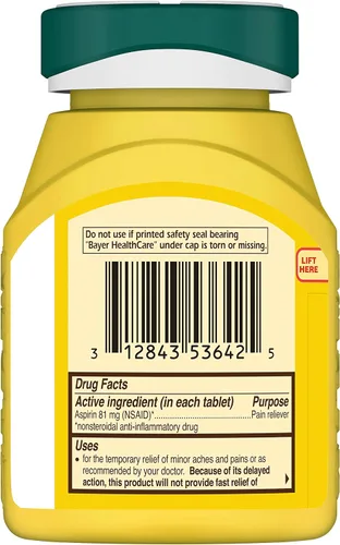 Vista 7 de Bayer Aspirina 81 mg recubiertas entéricas, 300 unidades y paquete de viaje de 2 unidades de aspirina genuina de 325 mg recubiertas