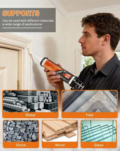 Vista 5 de WELLUCK Masilla de Silicona Color Almendra, Sellador de Silicona para Calafateo 100% Impermeable, Cartucho Flexible Adhesivo para Cocina, Baño