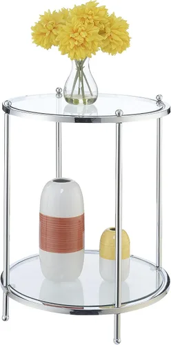 Vista 4 de Convenience Concepts Royal Crest - Mesa auxiliar redonda de 2 niveles, cristal transparente y cromado
