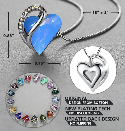 Vista 3 de Leafael - Collares para mujer, dije de corazón de amor infinito con cristales de piedra natal, cadena chapada en plata de 18 + 2 pulgadas, regalo