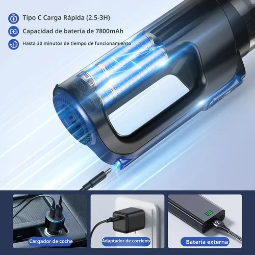 Vista 8 de MONOZEL Aspiradora de Coche Portátil Inalámbrica, 18000Pa 2 en 1 Aspiradora y Soplador de Aire, Motor sin Escobillas de 130W Aspiradora de Mano