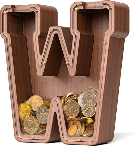 Vista 102 de SummiDate Alcancía de madera de letra para niños y niñas, Alfabeto, personalizada, regalo de cumpleaños y pascua para niños (A)