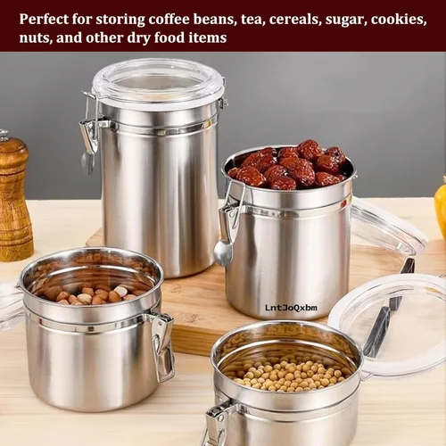 Vista 4 de 113 fl oz / 2400ml Stainless Steel Vacuum Seal Coffee Canister With Clear Lid,Measuring Spoons Set