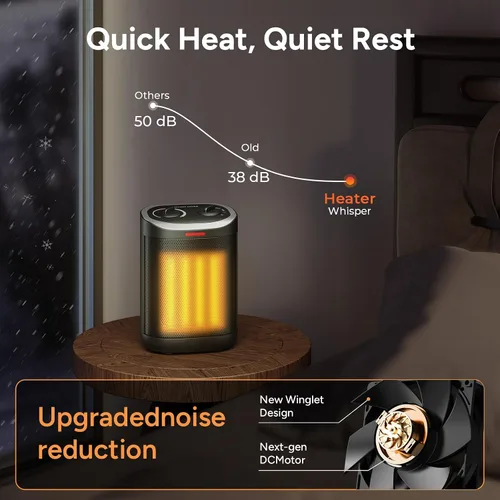 Vista 7 de Calentador de espacio pequeño, calentador portátil de cerámica de 1500 W para uso en interiores, protección de seguridad contra sobrecalentamiento