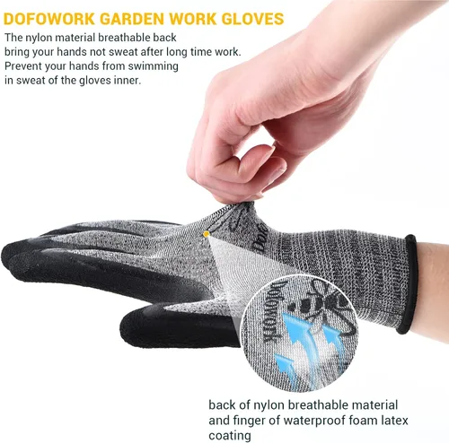 Vista 3 de DOFOWORK Gardening Gloves - 6 Pair Gardening Gloves for Women/Men, Breathable Natural Latex Garden Gloves with Grip