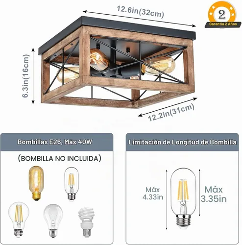 Vista 5 de eyassi Luces de Techo de Montaje Empotrado de Madera, Luminarias de Techo Estilo Granja de 4 Luces Cerca del Techo, Lámpara de Techo Negra para Isla