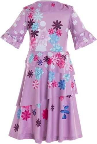 Vista 2 de Disfraz de princesa para niñas pequeñas, disfraz de Elsa (7 años, morado), Púrpura