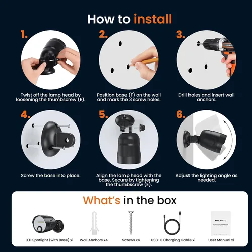 Vista 6 de Luz de sensor de movimiento recargable USB para exteriores, batería incorporada de 4000 mAh, foco de 600 lúmenes, luz de pared inalámbrica