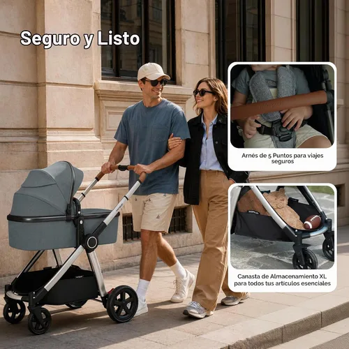 Vista 7 de Mompush Ultimate2 - Cochecito con moisés y tabla de paseo para recién nacidos a niños pequeños Gris