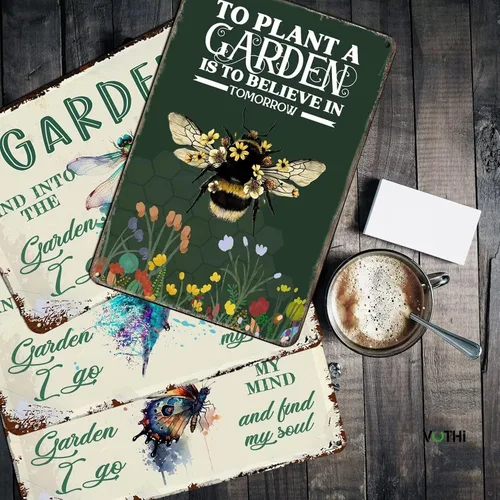 Vista 6 de Lindos letreros para plantar un jardín es creer en las abejas; decoración de jardín de abejas para exteriores; letreros de patio y decoración al