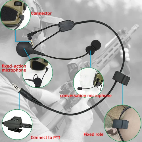 Vista 2 de Conector de cable Y U94 PTT para orejeras de seguridad Howard Leight, compatible con orejeras Sordi Supree Pro X convertidas en auriculares