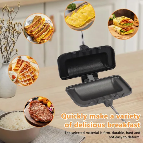 Vista 5 de Sartén para hornear sándwich de doble cara, sartén de doble cara, parrilla para sándwich, estufa de gas, máquina de quesos a la parrilla