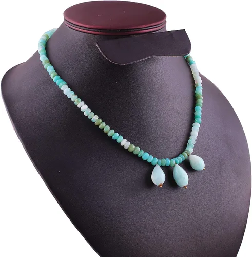 Vista 3 de Collar de cuentas de rondelle facetadas de ópalo azul natural para mujer, collar de piedras preciosas de 17 pulgadas, cuentas sueltas de 0.197 in