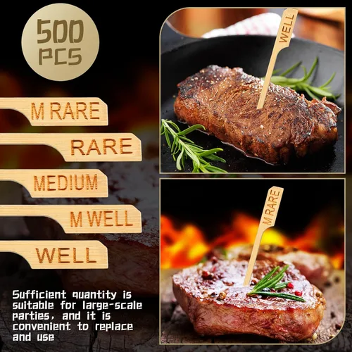 Vista 3 de Soaoo 500 unidades de 3.5 pulgadas surtidas de madera de bambú de temperatura palos de temperatura para carne, marcadores de carne de bambú palillos
