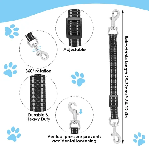 Vista 3 de Cobee Clips reflectantes de nailon para collar de punta, 2 conectores de arnés ajustables de seguridad para perro, clip de cierre de doble extremo