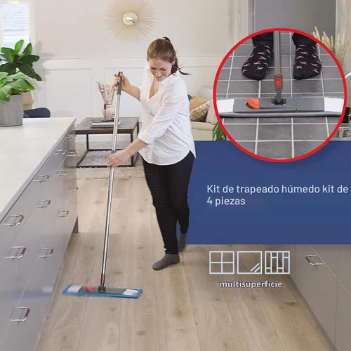 Vista 2 de Sistema de limpieza de microfibra para mopa de piso, lavable y microfibra reutilizable para madera dura, laminado y azulejos, trapeador de polvo