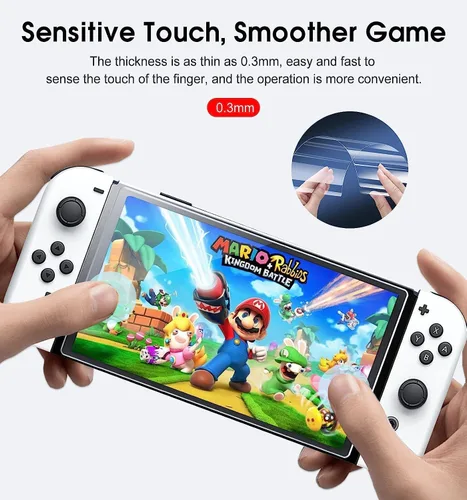 Vista 6 de XINRUISEN Paquete de 2 protectores de pantalla para Nintendo Switch Oled 2023, protector de pantalla de vidrio templado para Nintendo Switch OLED