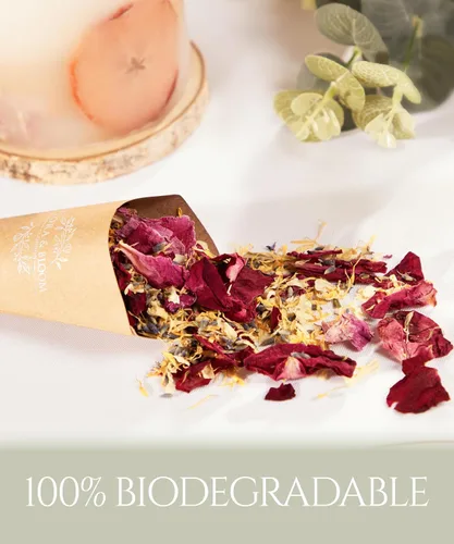 Vista 8 de Flora & Bloom Confeti biodegradable con conos preconstruidos Flores secas (6 litros) Kit de confeti de boda Conos abiertos y bandeja Jazmín