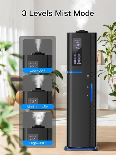 Vista 3 de Humidificador de 10L/2.64Gal, Humidificador Ultrasónico de Niebla Fría y Silencioso de Llenado Superior para Dormitorio, Cubre 550 pies², Tiempo