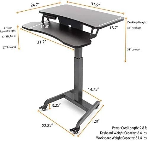 Vista 2 de Stand Steady Cruizer Premier - Escritorio eléctrico con ruedas, altura ajustable, escritorio de pie móvil con ruedas, bandeja para teclado, control