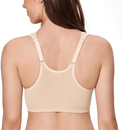 Vista 3 de CALVENA Sujetador con cierre frontal para mujer, cobertura completa, sin varillas, encaje de talla grande, espalda cruzada