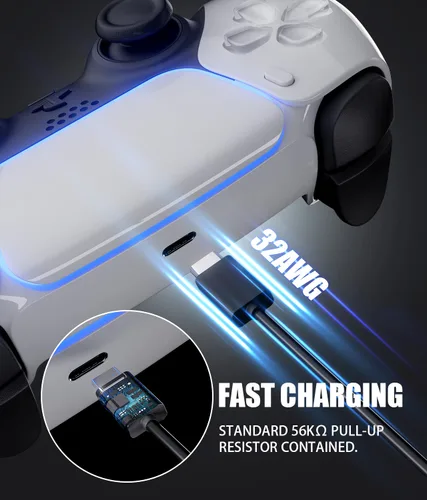 Vista 2 de BERLAT Cable de carga USB C compatible con controlador PS5, cable de carga USB tipo C de carga rápida de 6.6 pies compatible con 5 controladores PS5
