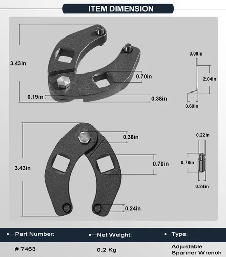 Vista 6 de 7463 Llave de tuerca de glándula ajustable para cilindros hidráulicos, herramienta de llave inglesa de pasador de alta resistencia compatible