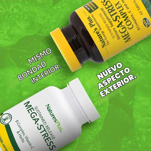 Vista 2 de NaturesPlus Complejo Mega-Stress - 60 tabletas de liberación sostenida - Complejo B, suplemento de vitamina C con manzanilla y hierbas para una