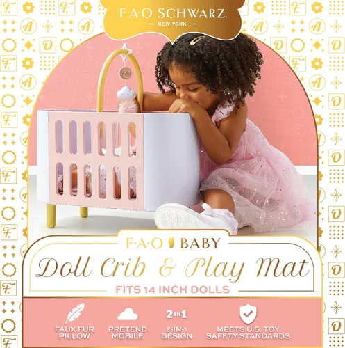 Vista 2 de FAO Schwarz Cuna y tapete de juego para muñeca bebé con almohada de colchón