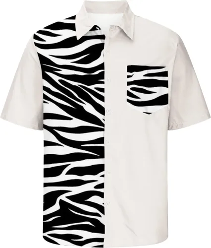 Vista 4 de Camisas estampadas con cuello vuelto para Hombre, Informal, de Manga Corta, con bolsillos, cárdigan, Camisa hawaiana