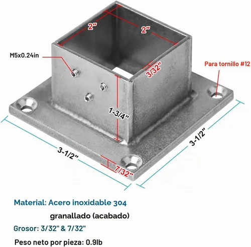 Vista 2 de 4 bases de brida de poste cuadrado de 2 x 2 pulgadas, base de poste